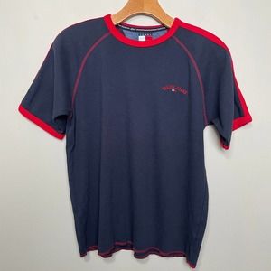 Tommy Hilfiger Embroidered Crew Neck Short Sleeve Ringer Tee Red Blue M